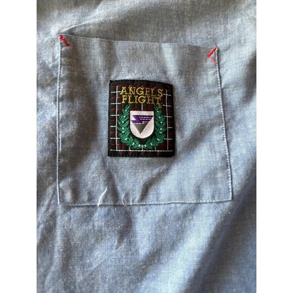 Vintage 1980s Angels Flight Blue Chambray Long Sleeve Woman Shirt Pocket Patch 1 - Picture 2 of 6